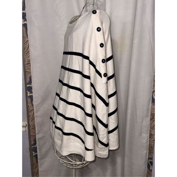NEW WITH TAGS NWT Womens J.Jill sweater poncho white with navy stripes. One Size - Picture 2 of 8